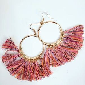 BRAND NEW Rainbow Tassle Gold Hoop Earrings 🌈